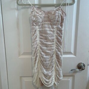 Elegant Cream Lace Ruched Dress